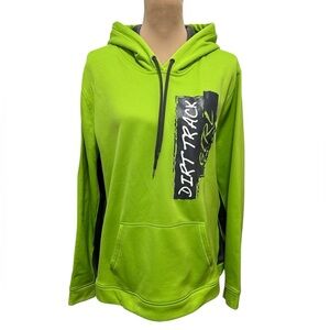 Women’s Dirt Track Girl Neon Green & Gray Pullover Hoodie Kangaroo Pocket Sz XXL